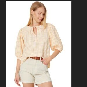 Barbour womans belmont top 4 pink yellow white crepe plaid casual everyday